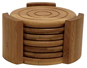 Lipper International 8833 Bamboo Wood Round Coasters and Caddy, 7-Piece Set