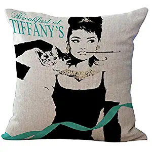 HEYEJET Fashion Cotton Linen Tiffany Breakfast Audrey Hepburn Decorative Throw Pillow Case Cushion Cover Sofa Home Decor