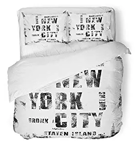 Emvency 3 Piece Duvet Cover Set Brushed Microfiber Fabric Breathable America New York City Street Graphic NYC Label Emblem Stamp Handwritten Black Bedding Set with 2 Pillow Covers Twin Size