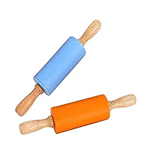 Mini Rolling Pin, 2 Pack Kids Size Wooden Handle Rolling Pin Non-Stick Silicone Rolling Pins for Home Kitchen Children Cake 9 Inch by Koogel…