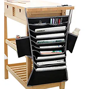 FIVE BEE 12 Multi-Pocket Adjustable Heavy-Duty Oxford Stationery Organizer, Students Classroom Desk Hanging Books Files Pen Storage Holder Bag(25x16 inch,Black)