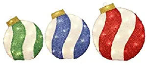 Set of 3 Lighted Striped Ornament Yard Sculpture Set Outdoor Christmas Decoration