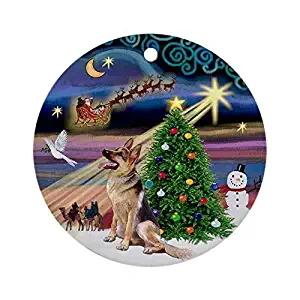 Yilooom Christmas Ornaments Christmas Magic German Shepherd Round Ornament Crafts Xmas Gift Tree Decorative - 3 inch