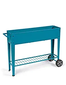 Gardener's Supply Co. Modern Blue Steel Mobile Planter Cart