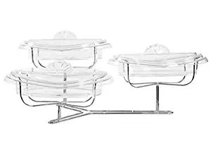 Adorn Home Crystal Clear 3 Tier Serving Platter With Lids | Display Stand | Condiment Dish Rack Set | Tiered serving Platter | Serving Best for Dessert, Apps, Fruit, Veggies and More!