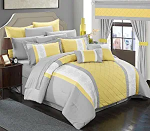 Chic Home 24 Piece Danielle Complete Pin Tuck Embroidery Color Block Bedding, King, Yellow