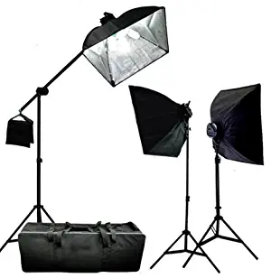 CowboyStudio 3000 Watt Digital Photography/Video Continuous Softbox Lighting Boom Set with Carrying Case - 2 Light stands, 3 Softboxes, 1 Boom Kit, 15 Photo Bulbs