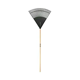 Leaf Rake 24-in Wood Handle Garden Scoop Durable Poly Head 26-Tines, Quick Delivery