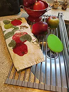 Roll Up Over the Sink Rack Extra Large 15"x 20" Dish Drying Multiple Use Stainless Steel Heat and Rust Proof Extends Counter Space in Kitchen