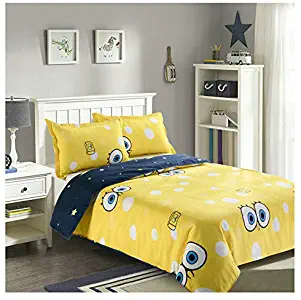 ORIHOME Twin Full Queen Size Duvet Cover Set– 3 Piece Bedding Sets One Duvet Cover Two Pillowcase– Soft Microfiber Teen Bedding for Kid Girl Bed Set Baby Bedding (Bob Eyes, Yellow, Full 80"x86")