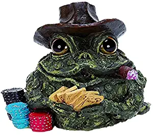 Homestyles Toad Hollow #95973 Figurine Poker Gambler with Playing Cards and Gambling Chips Character Garden Statue Toad Large Figure Natural Green