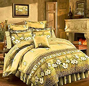 Leopards Lair 8pc Safari Wild Leopard Cheetah Cats Animal Print and Tropical Hibiscus YELLOW Comforter Set & Cheetah Sheets (8pc FULL Size 76" x 86")