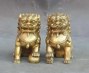 Decal Amber Crafts 6 - Christmas Lucky Chinese Brass Fengshui Evil Guardian Door Foo Dog Lion Beast Statue Pair Halloween 1 Pcs - Funny Dog Statue - White Dog Statue