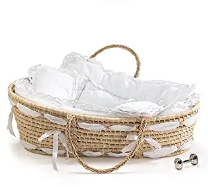 Burton and Burton Natural Baby Moses Basket with White Lace Bedding