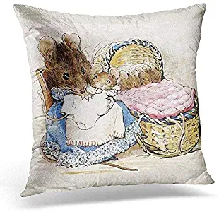 Fhdang Decor Lovely Customize Funny Throw Pillows Covers Mothers Beatrix Potter Day Cushion Pillowcases Square 18x18 Inches for Kids Men Women Adults Custom Mom Dad Child Gift