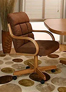 Casual Rolling Caster Dining Chair with Swivel Tilt in Oak Wood with Microsuede Seat and Back (Set of 2)