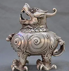 Decal Porcelain Crafts 7 - Christmas Marked Old Chinese Folk Silver Foo Dog Lion Beast Statue Incense Burner Censer Halloween 1 Pcs - Red Dog Statue - Boxer Dog Statue
