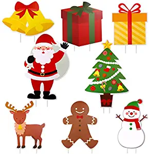 URATOT 8 Pack Christmas Yard Sign with Stakes Christmas Holiday Decorations Winter Yard Decorations Corrugate Outdoor Lawn Decorations