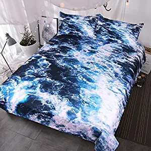 BlessLiving Blue Seawater Bedding, Waves on Ocean Water Duvet Cover, Abstract Vivid Colored Bed Set, Nature Inspired Bedding (Full)