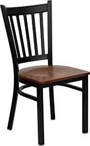 Flash Furniture HERCULES Series Black Vertical Back Metal Restaurant Chair - Cherry Wood Seat