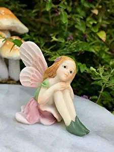 Statue Out Pretty Pastel Flower Fairy Fiona Sitting - Fairy Garden Miniature