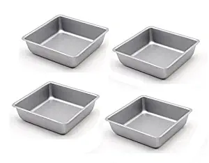 Astra Gourmet Mini 4-Inch Non-Stick Square Cake Pan, Set of 4(Silver)