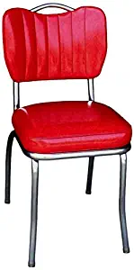 Richardson Seating 4260CIR Handle Back Retro Kitchen Chair in Single Tone Channel Back with 2" Box Seat, Cracked Ice Red