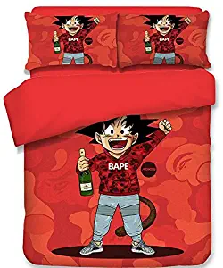 Koongso 3D Dragon Ball Bedding Sets Reversible 3 Pieces Soft Breathable Japanese Anime Duvet Cover Set for Kids Boys Teens,Twin/Full/Queen/King Size