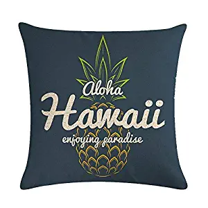 Aremazing Tropical Hawaiian Pineapple Cotton Linen Home Decor Pillowcase Throw Pillow Cushion Cover 18 x 18 Inches (Aloha Hawaii Enjoying Paradise)