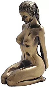 5.88 Inch Nude Female Statue Kneeling with Hands on Back, Bronze Color