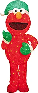 ProductWorks 32-Inch Pre-Lit Sesame Street Elmo in Green Santa Hat Christmas Yard Decoration, 70 Lights