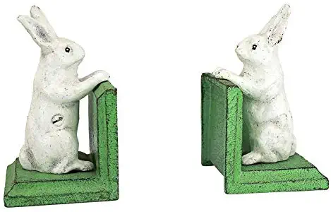 Design Toscano Bookworm Bunny Rabbits Cast Iron Sculptural Bookend Pair, Full Color