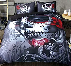 SDIII Day of The Dead Decor Duvet Cover Set Full/Queen Size Sugar Skull Girl in Decorative Flower Bedding Sets