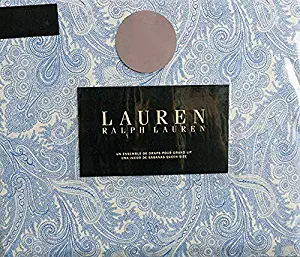 Lauren 4-Piece King Size Sheet Set - Blue Ink Paisley on Cotton White Background