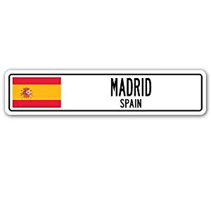 Madrid, Spain Street Sign Spaniard Flag City Country Road Wall Gift