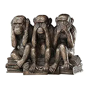 Design Toscano Hear-No, See-No, Speak-No Evil Monkeys Animal Statue Three Truths of Man Figurine, 7 Inch, Polyresin, Bronze Finish