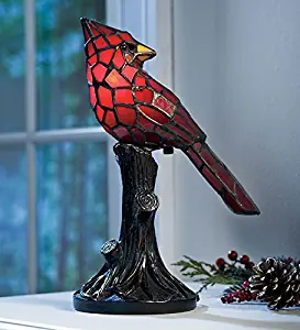 Plow & Hearth Small Vintage Tiffany Style Stained Glass Red Cardinal Accent Table Lamp 7 L x 4.5 W x 11 H