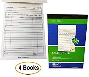 Sales Order Books Invoices | Receipts, 2-Part, Carbonless, White/Canary, 8.5 x 5.5 Inches, 50 Sets per Book, 4 Books