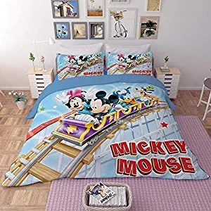 EVDAY 3D Mickey Minnie Mouse Donald Duck Kids Bedding Set Including 1Duvet Cover,2Pillowcases King Queen Full Twin Size