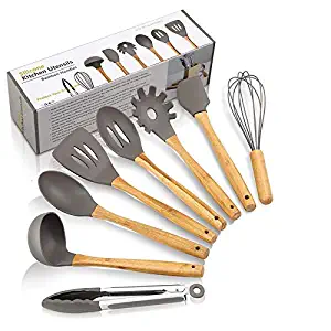 Best Quality - Cooking Tool Sets - Silicone Kitchen Utensils Set 9-Piece Cooking Tools Set with Bamboo Holder Non-stick Cookware KC0212 - by VietFA - 1 PCs