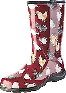 Sloggers Women's Waterproof Rain and Garden Boot with Comfort Insole, Chickens Barn Red, Size 9, Style 5016CBR09