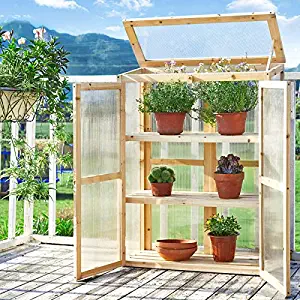 Kealive Cold Frame Greenhouse Portable Wooden Cold Frame Kit for Outdoor Gardening, Raised Planter Bed Protection with Foldable Top, Natural, 32.5L x 13.4W x 42.1H