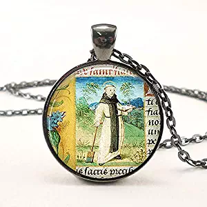 St. Fiacre Necklace Patron Saint of Gardeners Pendant Gardening Garden Gift Handmade Great Painting Art Glass Cabochon Jewelry