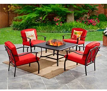 Mainstays Belden Park 5-Piece Fire Pit Set, Red