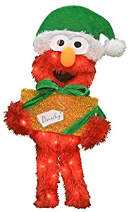 ProductWorks 24-Inch Pre-Lit Sesame Street Elmo with Present Christmas Yard Decoration, 35 Lights