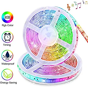 LED Strip Lights Music Sync, KDORRKU 32.8FT/10M Flexible Waterproof RGB LED Light Strips for Bedroom with Remote Color Changing Neon Lights 300LEDs 5050 Tape Rope Lights 12V for Room Mood Lighting