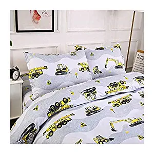 KFZ Bed Set Construction Trucks Kids Bedding Set for Boys (1 Duvet Cover with Hidden Zipper Closure and 2 Pillowcases) Without Comforter, Soft Cozy Hypoallergenic Microfiber Made (Twin Size) Kids