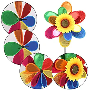 TULLE Sequins Double Layer Sunflower Windmill Wind Spinner Home Garden Yard Decoration