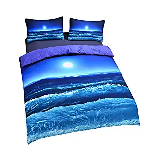 Sleepwish Deep Sleep Duvet Cover Set Home Textile Moon and Ocean Bedding Cool 3D Vivid Print Soft Blue Bed Spread Twin Size