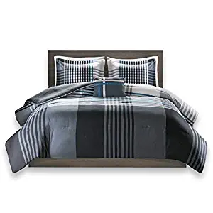 Comfort Spaces Benjamin 4 Piece Full/Queen Comforter Lightweight Ultra Soft Contemporary Microfiber Reverse Patchwork All Season Comfy Bedding Set, Black/White